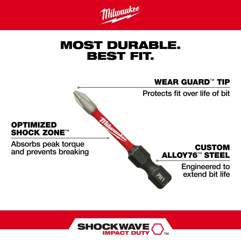 Milwaukee 48-32-5004 2" PH2 SHOCKWAVE Impact Phillips Bits - 15 PK - Image 4