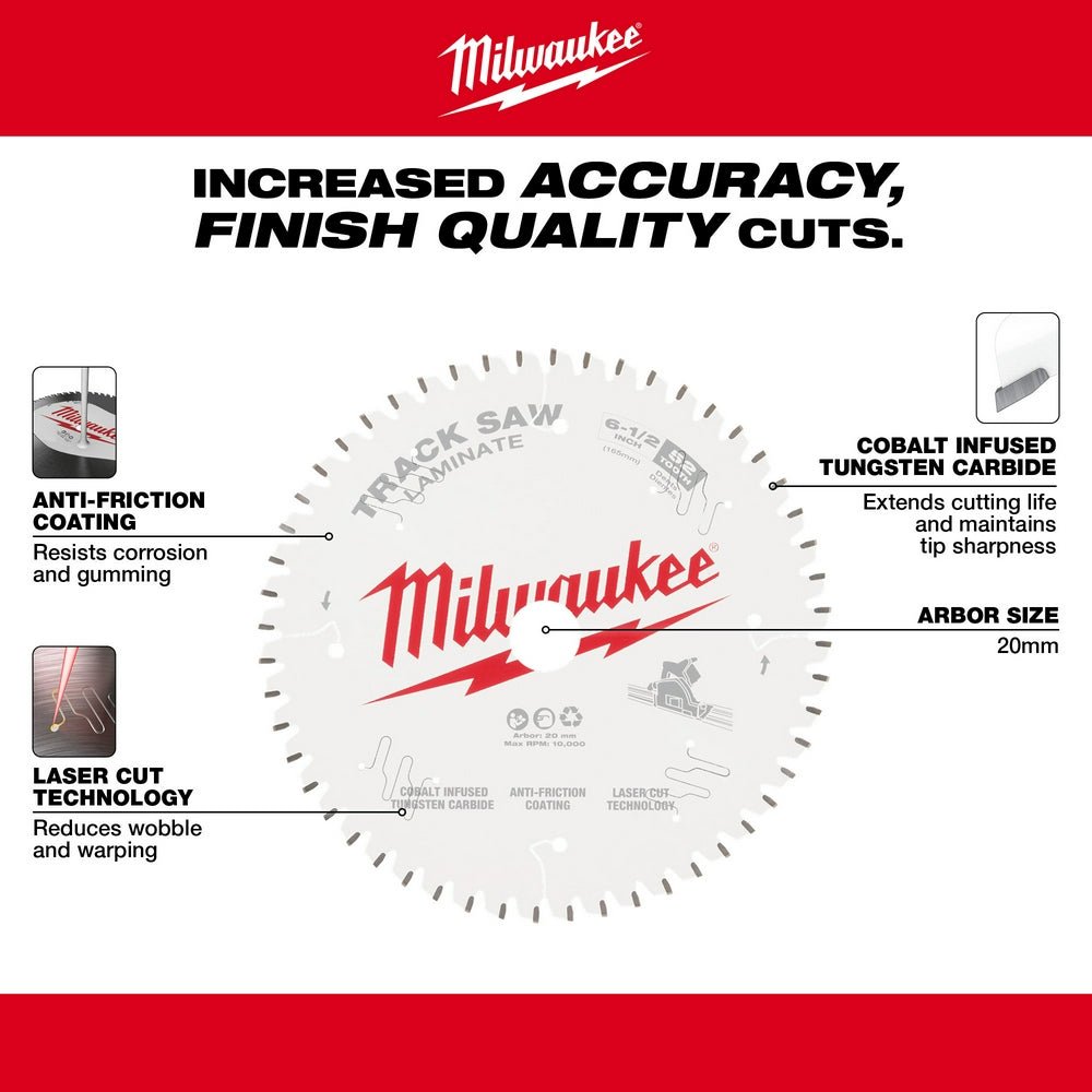 Milwaukee 48-40-0643 6-1/2" 52T Anti Friction Laminate Track Saw Blade - Image 4