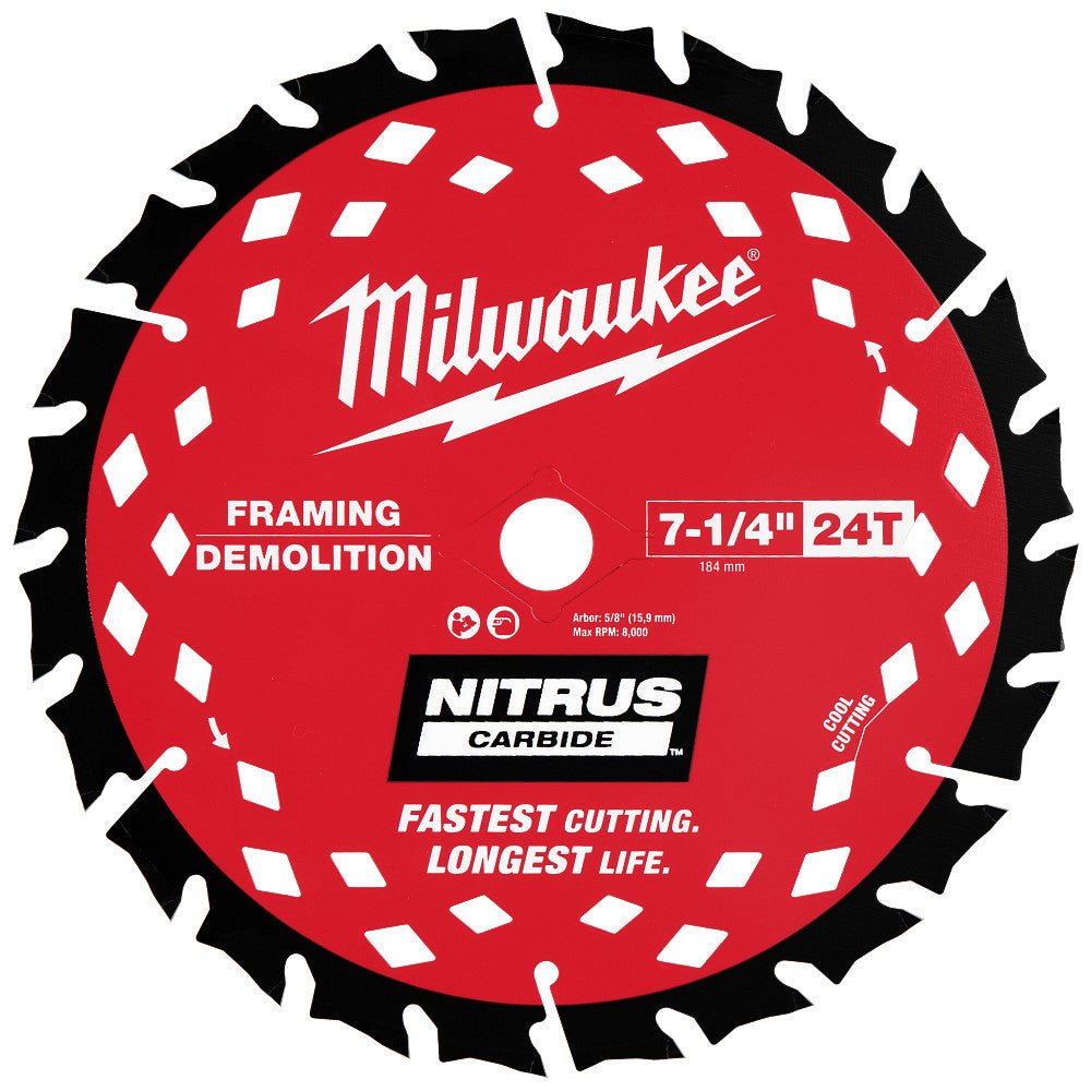 Milwaukee 48-40-0750 7-1/4” 24T NITRUS Carbide Framing Circular Saw Blade