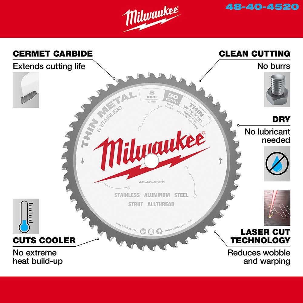 Milwaukee 48-40-4520 8-Inch 50-Tpi Durable Metal Cutting Circular Saw Blade - Image 4