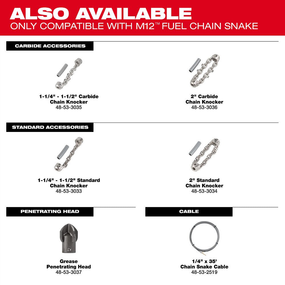 Milwaukee 48-53-3036 2" Carbide Chain Knocker for 1/4" Chain Snake Cable - Image 4