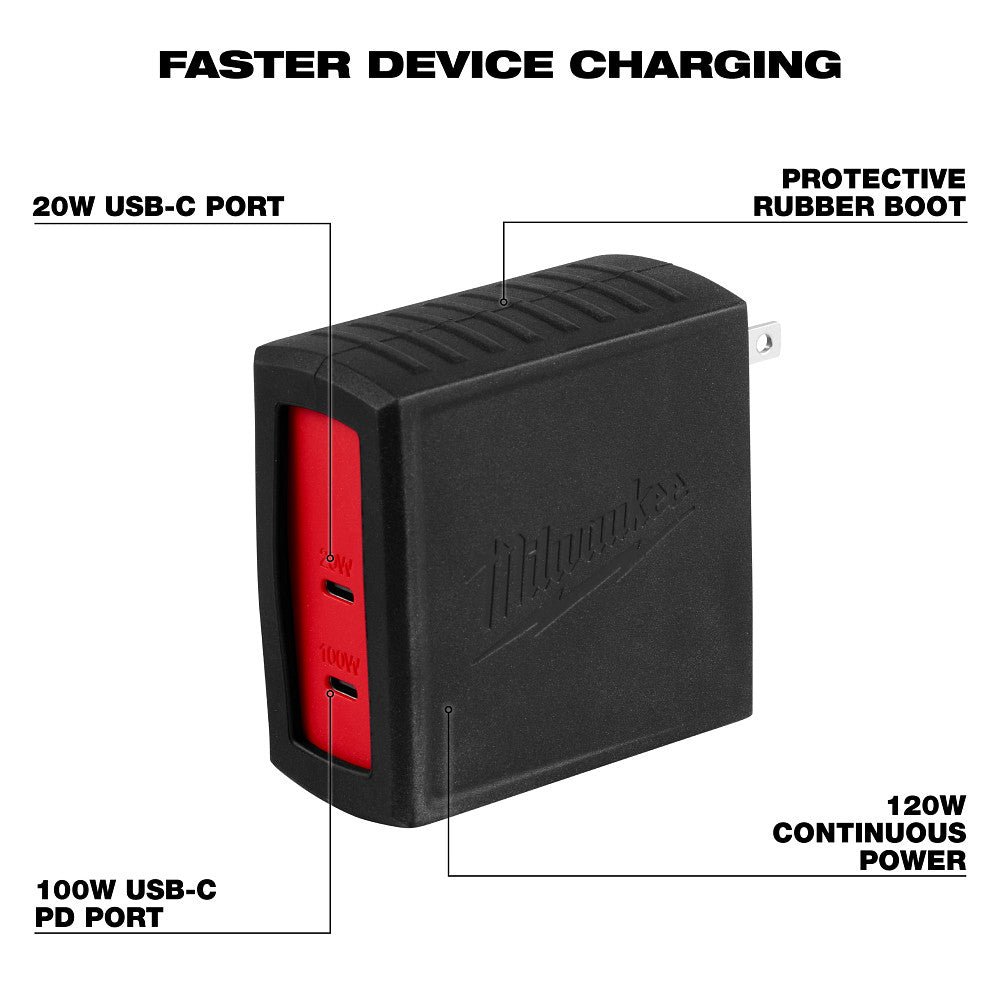 Milwaukee 48-59-2847 120W USB-C 2-Port Wall Adapter - Image 2