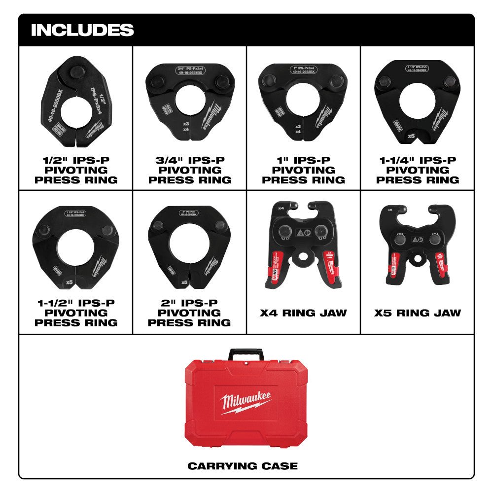 Milwaukee 49-16-2697X 1/2"-2" IPS-P Pivoting Press Ring Kit for M18 FORCE LOGIC - Image 2