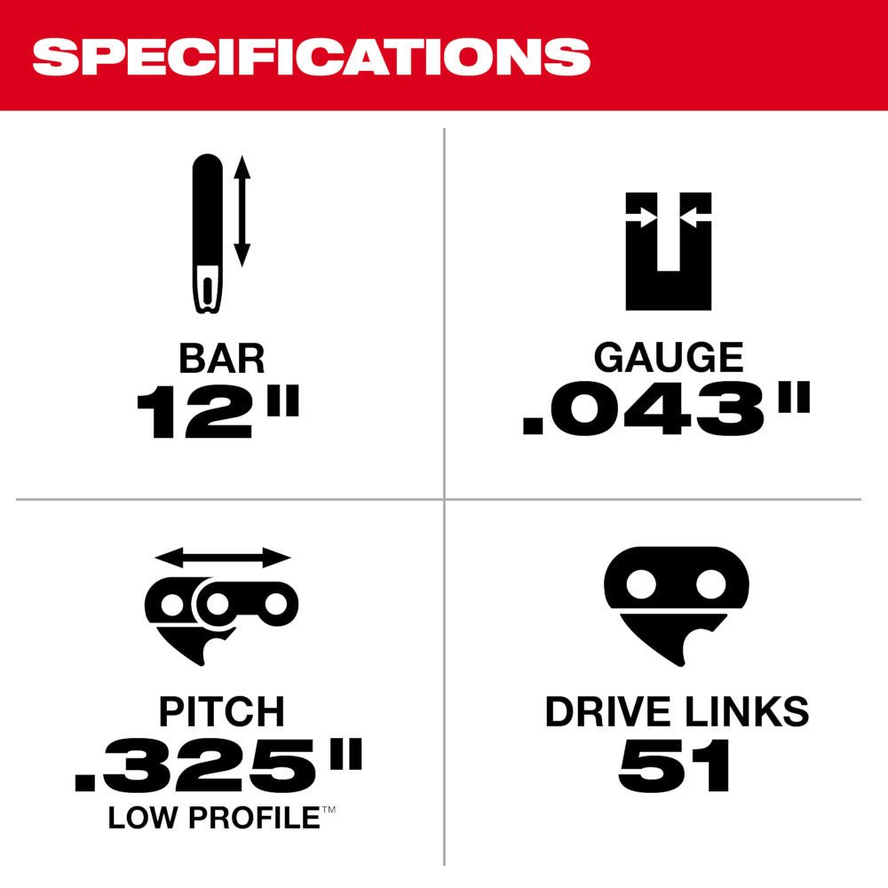 Milwaukee 49-16-2743 12" Top Handle Chainsaw Guide Bar for M18 FUEL 12" Chainsaw - Image 3