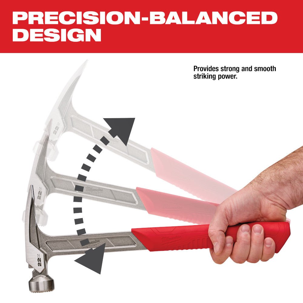 Milwaukee 48-22-9022 22oz Framing Hammer w/ 15" Pry Bar - Image 4
