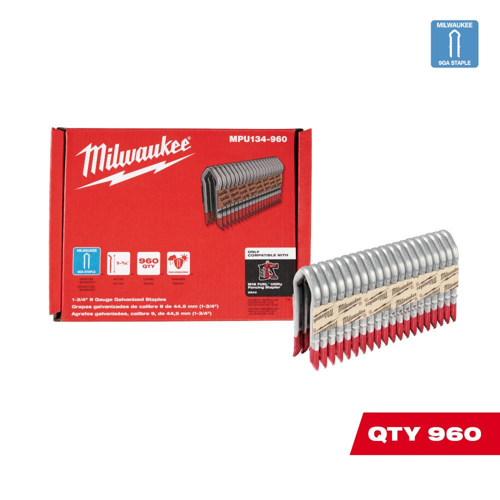 Milwaukee MPU134-960 1.75" 9 Gauge Hot Dipped Galvanized Staples - 960 PC - Image 4