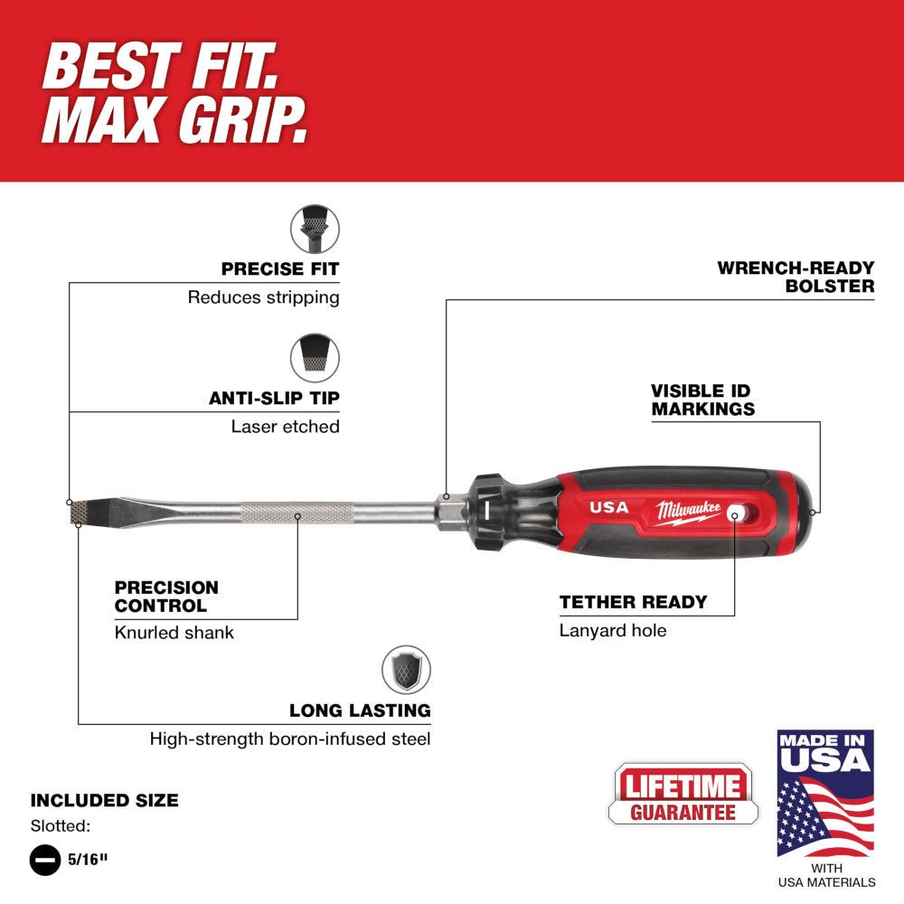 Milwaukee MT207 5/16" Slotted 6" Cushion Grip Screwdriver - Made In USA - Image 3