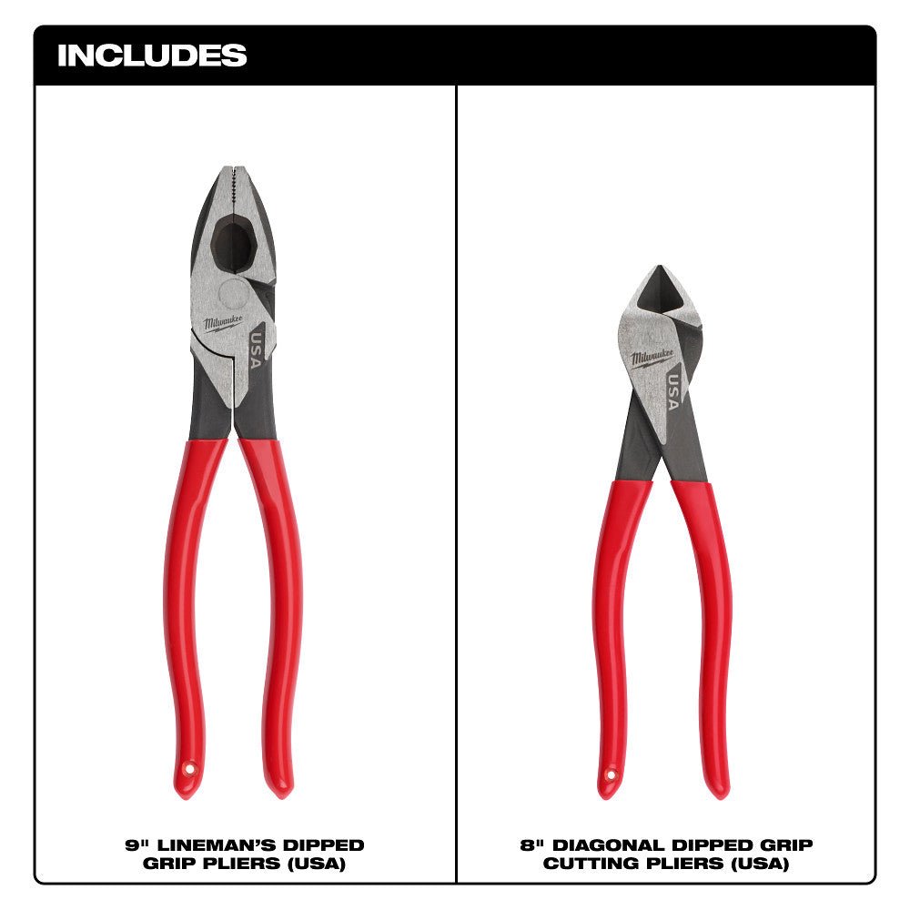 Milwaukee MT500-2 Dipped Grip Cutting Pliers Set USA - 2 PC - Image 2