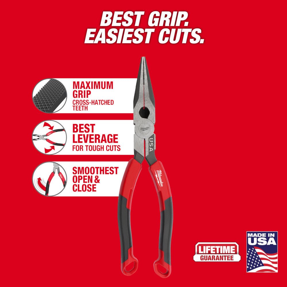 Milwaukee MT555 8" Long Nose Comfort Grip Pliers - Made In USA - Image 2