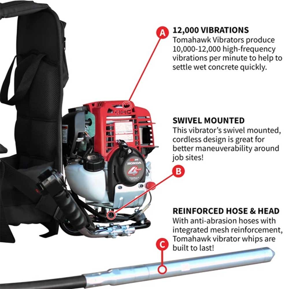 Tomahawk Power TVIBH+TVW10-P 1.6 HP Honda Concrete Vibrator w/ 10' Whip Backpack - Image 9