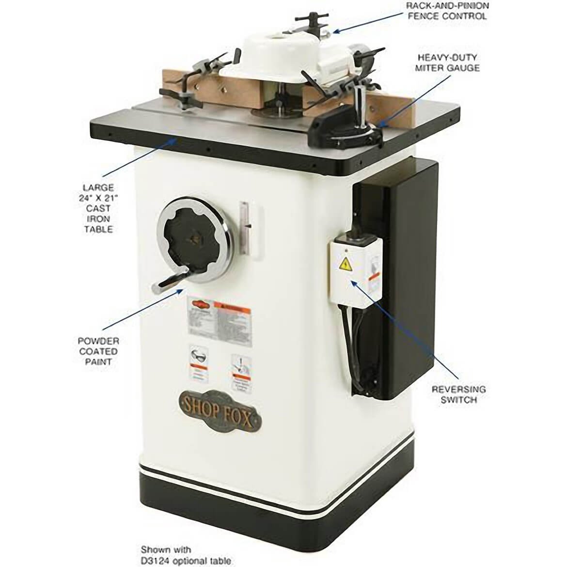 Shop Fox W1674 2 H.P. Shaper with 3" Spindle Travel and 5" Max Spindle Opening - Image 2