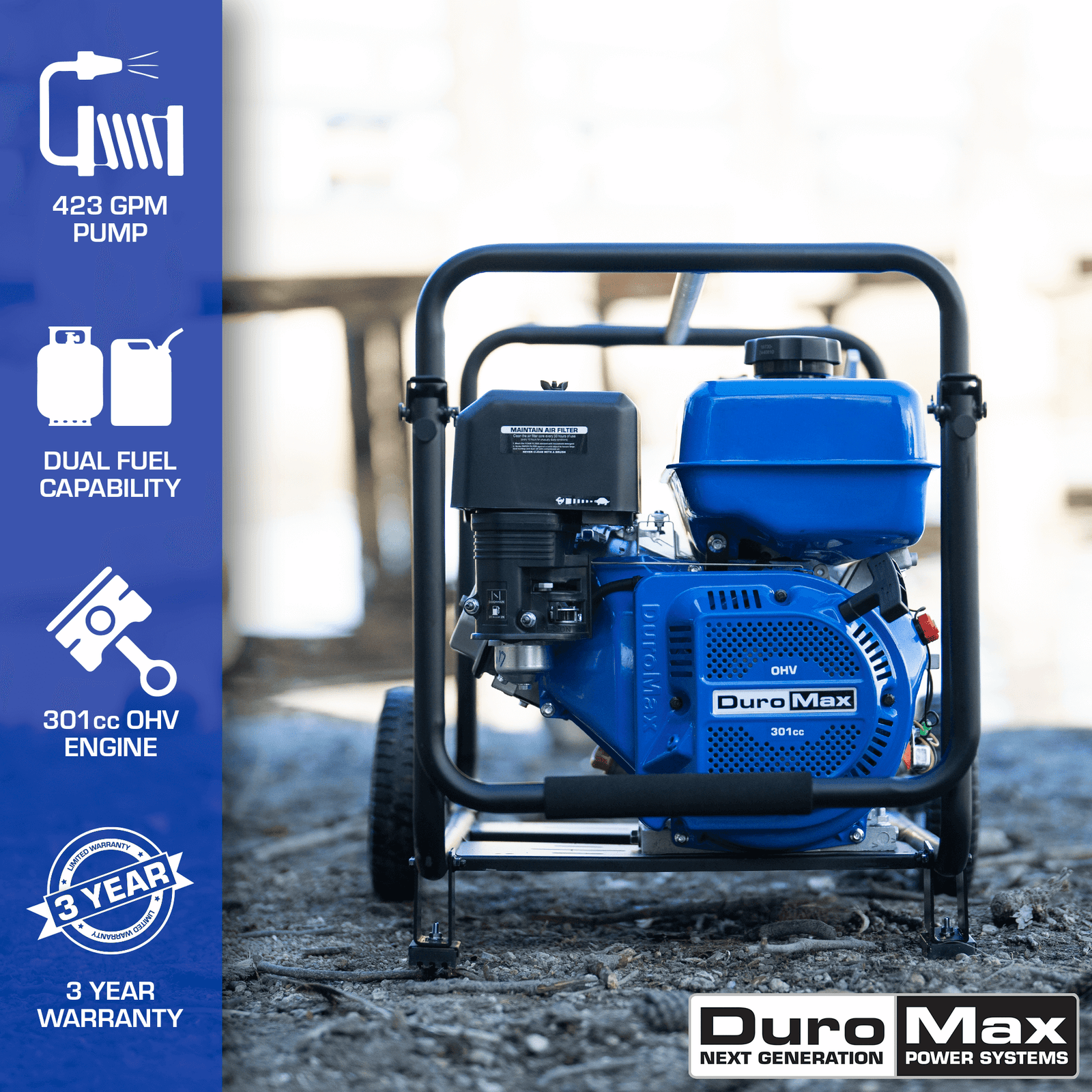 DuroMax XP904WX 423 GPM 4" Dual Fuel Engine Portable Water Pump - Image 2