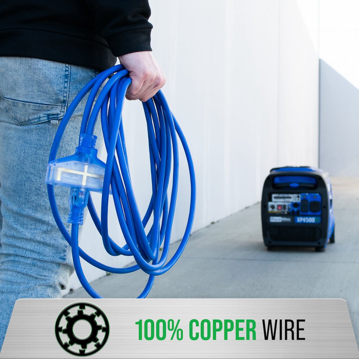 DuroMax XPX12025C Heavy Duty SJEOOW 25-Foot 12 Gauge Blue Triple Tap Extension Power Cord - Image 6