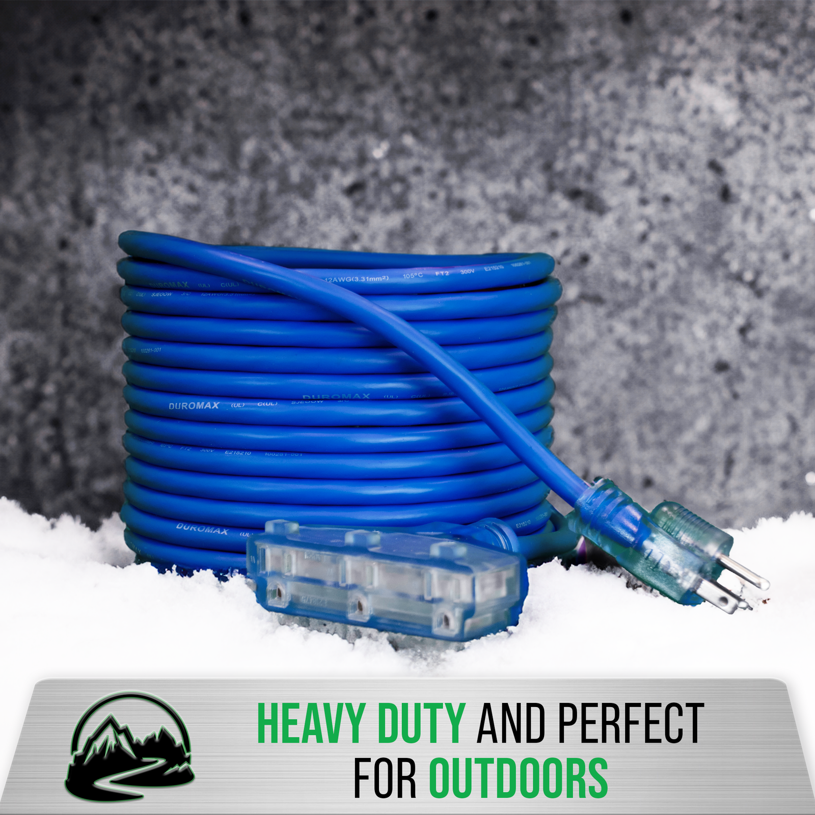 DuroMax XPX12025C Heavy Duty SJEOOW 25-Foot 12 Gauge Blue Triple Tap Extension Power Cord - Image 3