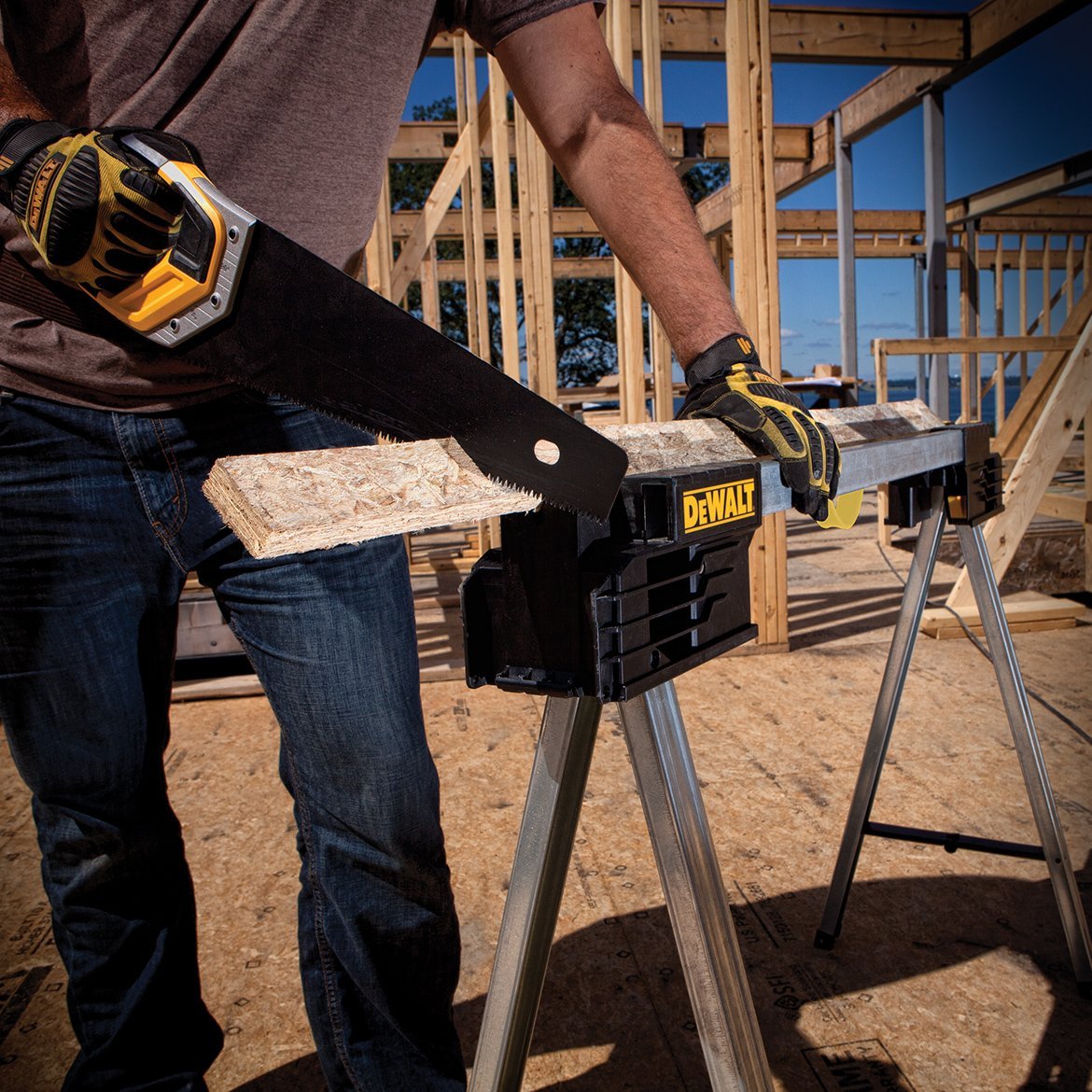 DeWALT DWST11155 Durable Metal Folding V-Groove Stand Sawhorse - Image 4