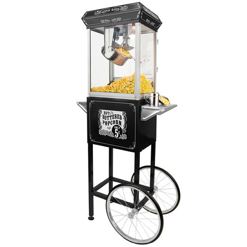 FunTime FT454CB 4oz Black Popcorn Popper Machine Maker Cart Vintage Style - Image 8